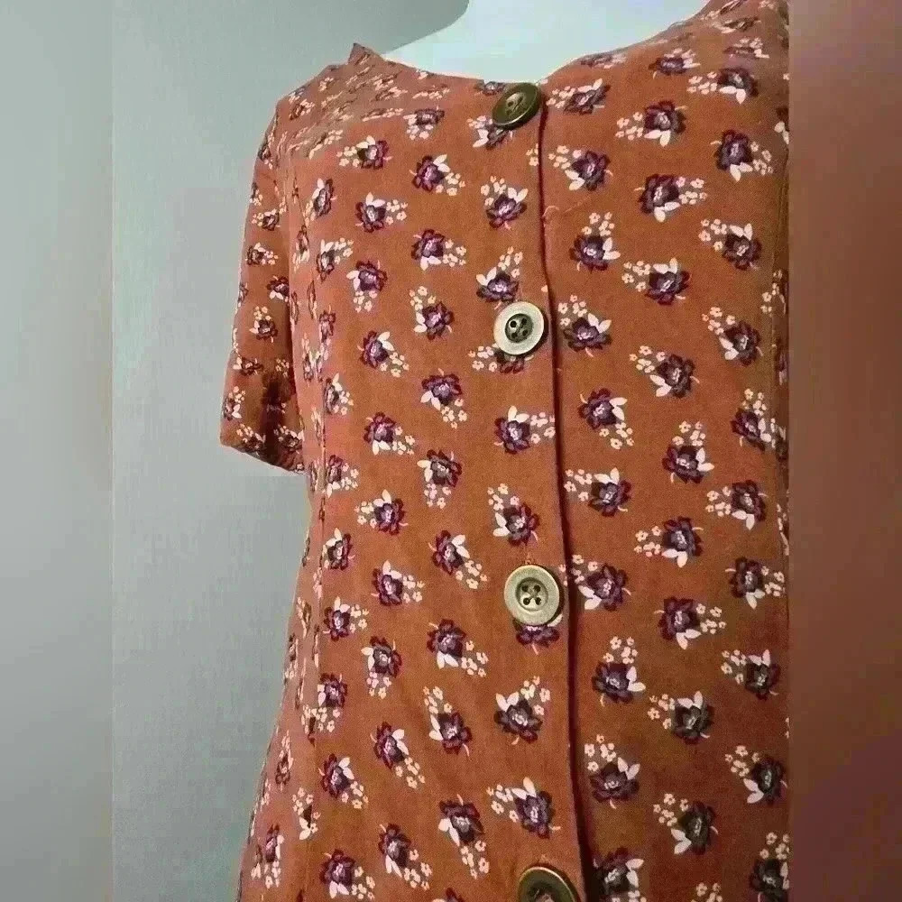 Wild Fable Rust Mini Foral Button-Down Dress - Picture 3 of 8